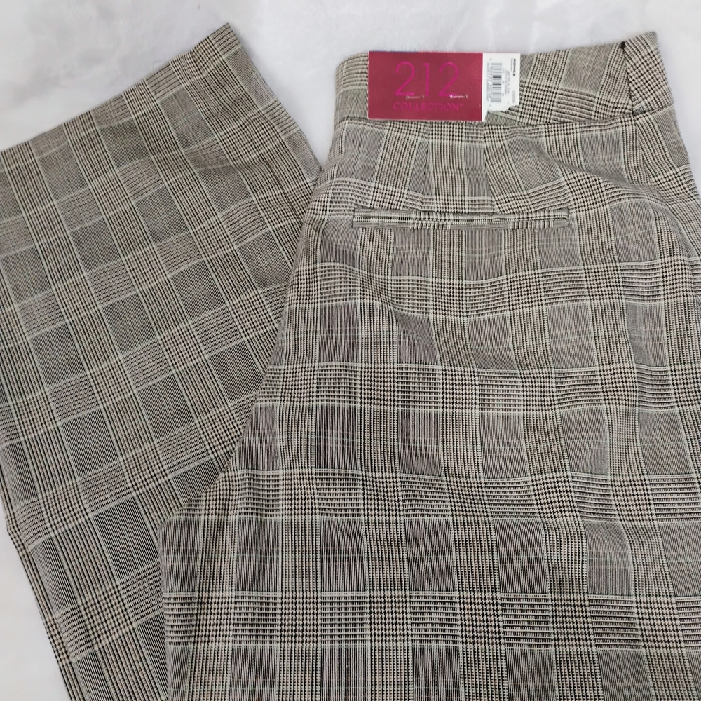 212 Collection Classic Slimming Fit Womens 2 Gray Brown Plaid Pants NEW NEW F